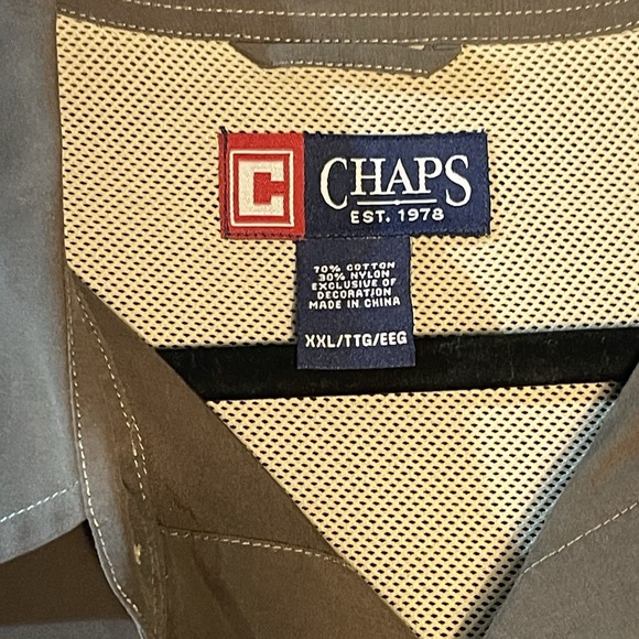 Chaps Long Sleeve Button Up Shirt Men's XXL Gray Utility Pockets - Picture 4 of 9
